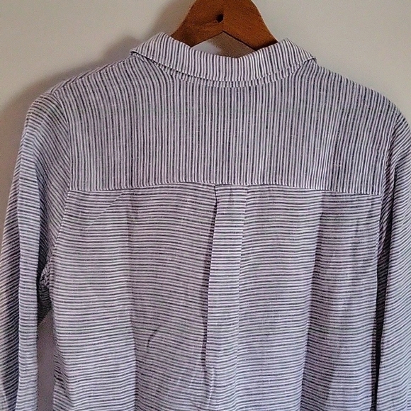 LANDS END | Linen Popover Blue White Striped Lace Up Top - Picture 10 of 12